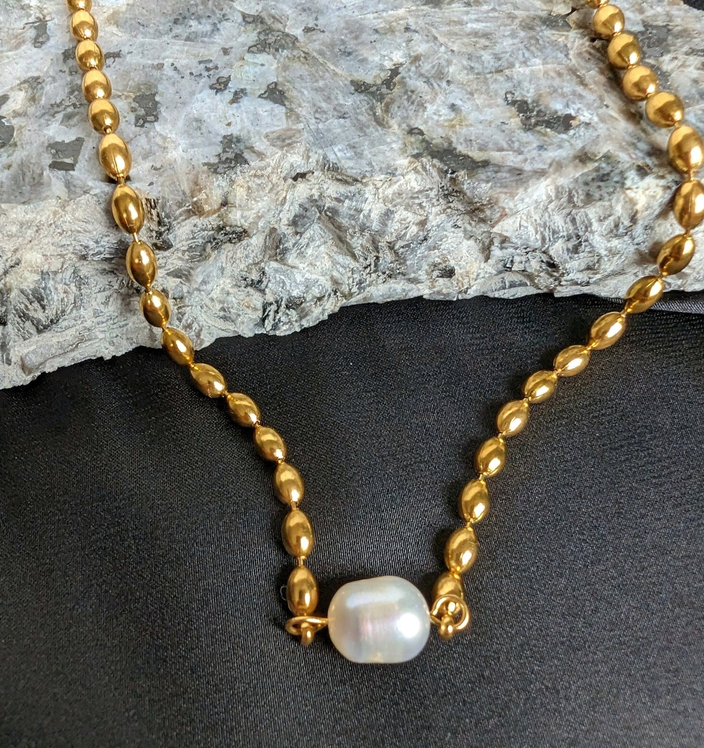 Gold Beaded Pearl Necklace