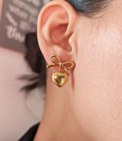 Heart Bow Stud Earrings