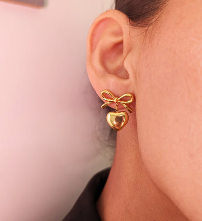 Heart Bow Stud Earrings