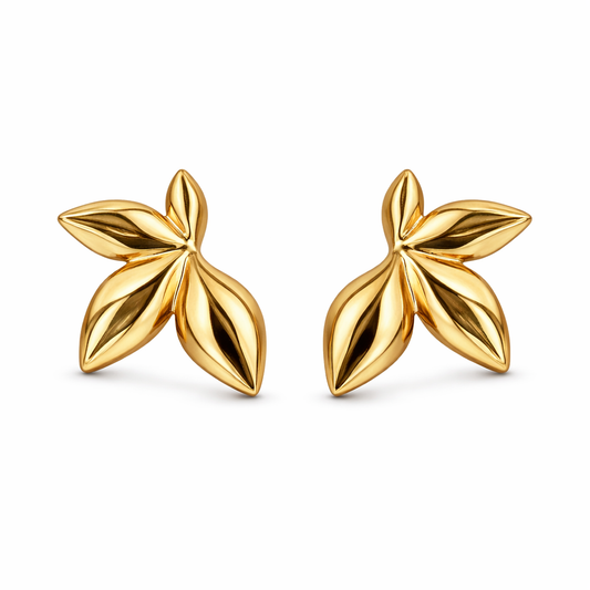 Gold Leaflets Stud Earrings