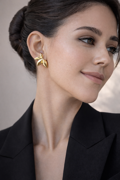 Gold Leaflets Stud Earrings