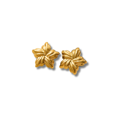 Gold flower statement stud earrings with sculptural petal design by JASMA Jewelry