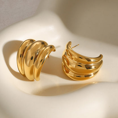 Triple Dome Gold Hoop Earrings – Statement Hoops