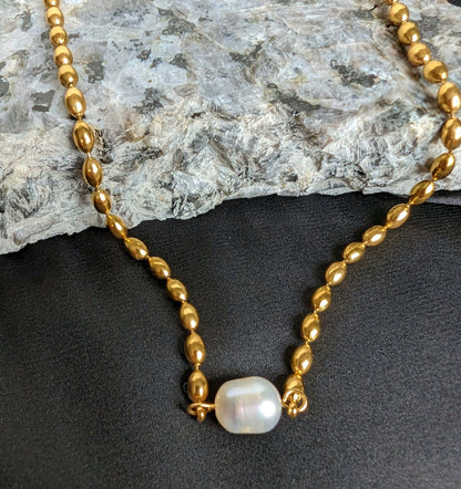 Gold Beaded Pearl Necklace