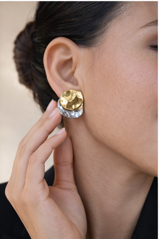 Abstract Organic Gold Statement Earrings – Chunky Modern Studs