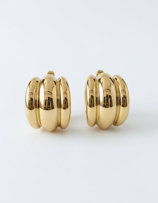 Triple Dome Gold Hoop Earrings – Statement Hoops