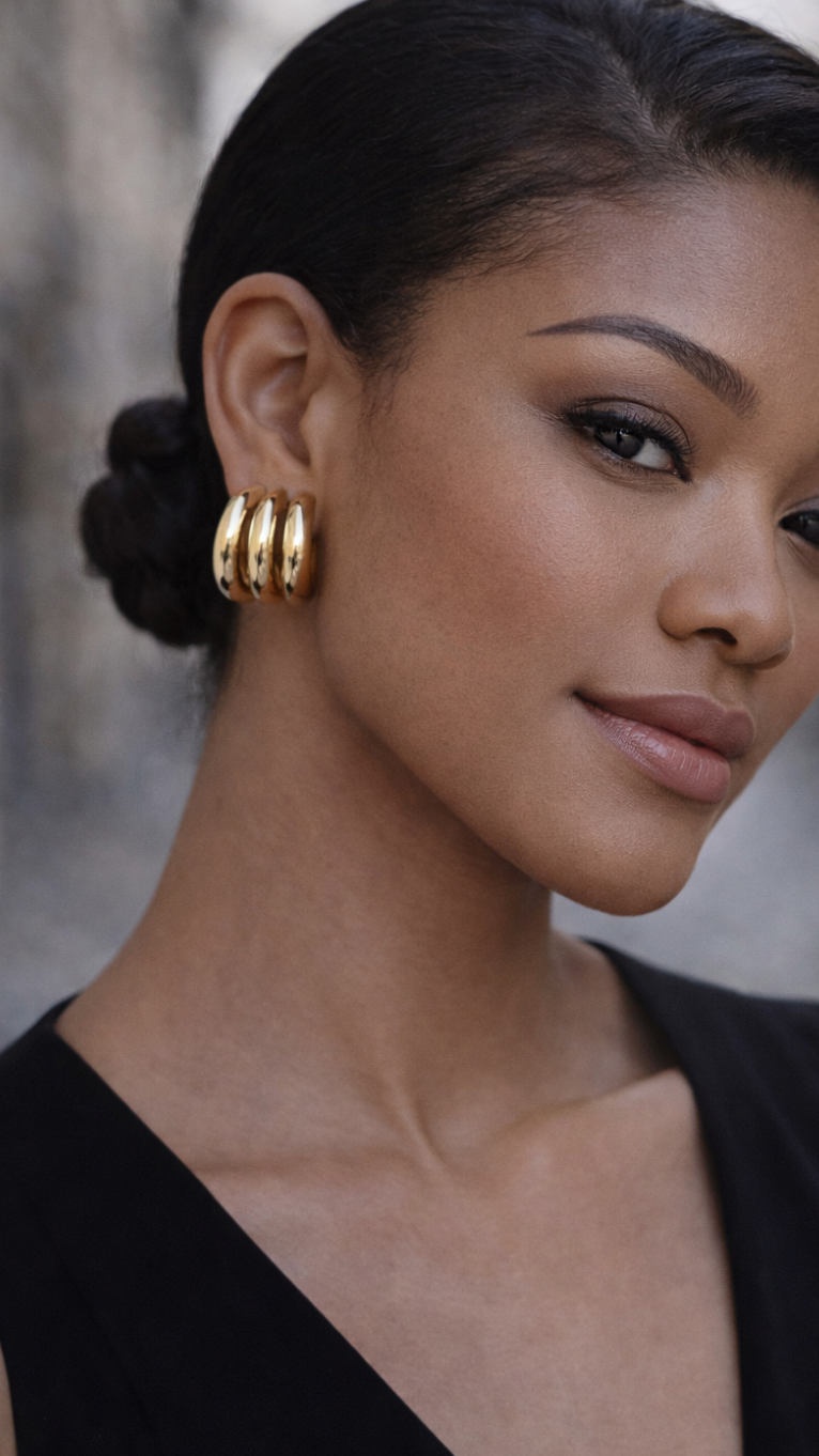 Triple Dome Gold Hoop Earrings – Statement Hoops