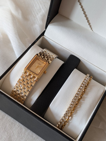 Combo Gold Chain Watch + Tennis Bracelet