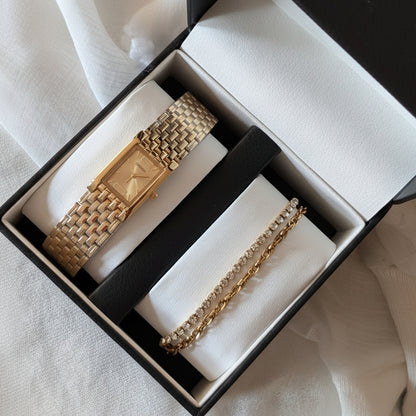 Combo Gold Chain Watch + Tennis Bracelet