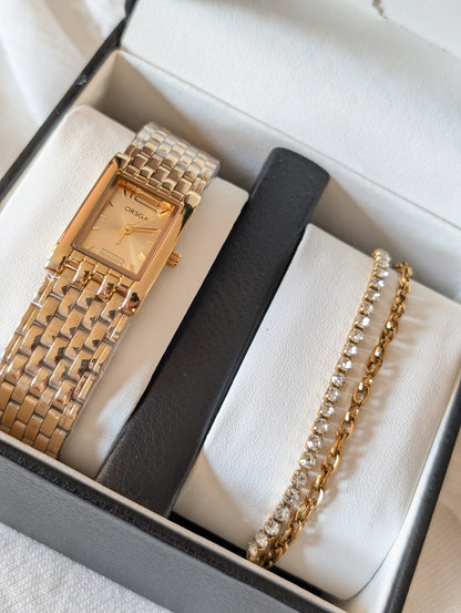 Combo Gold Chain Watch + Tennis Bracelet