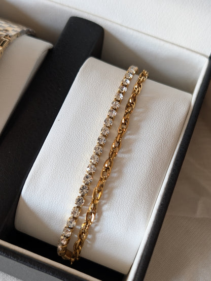 Combo Gold Chain Watch + Tennis Bracelet